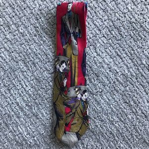 SCENARIO NECK TIE BY MARTIN WONG SILK ABSTRACT THEME. 56” long. 4” wide